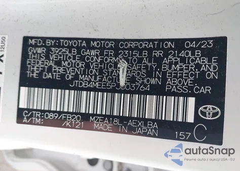 2023 Toyota Corolla Le z USA, uszkodzony, nr VIN JTDB4MEE5PJ003764